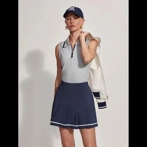Varley Cammie Performance Tank Pearl Blue Sleeveless Zip Polo Top S NEW